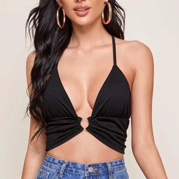 SHEIN PLUNGE O-RING HALTER TOP - Picture 2 of 3